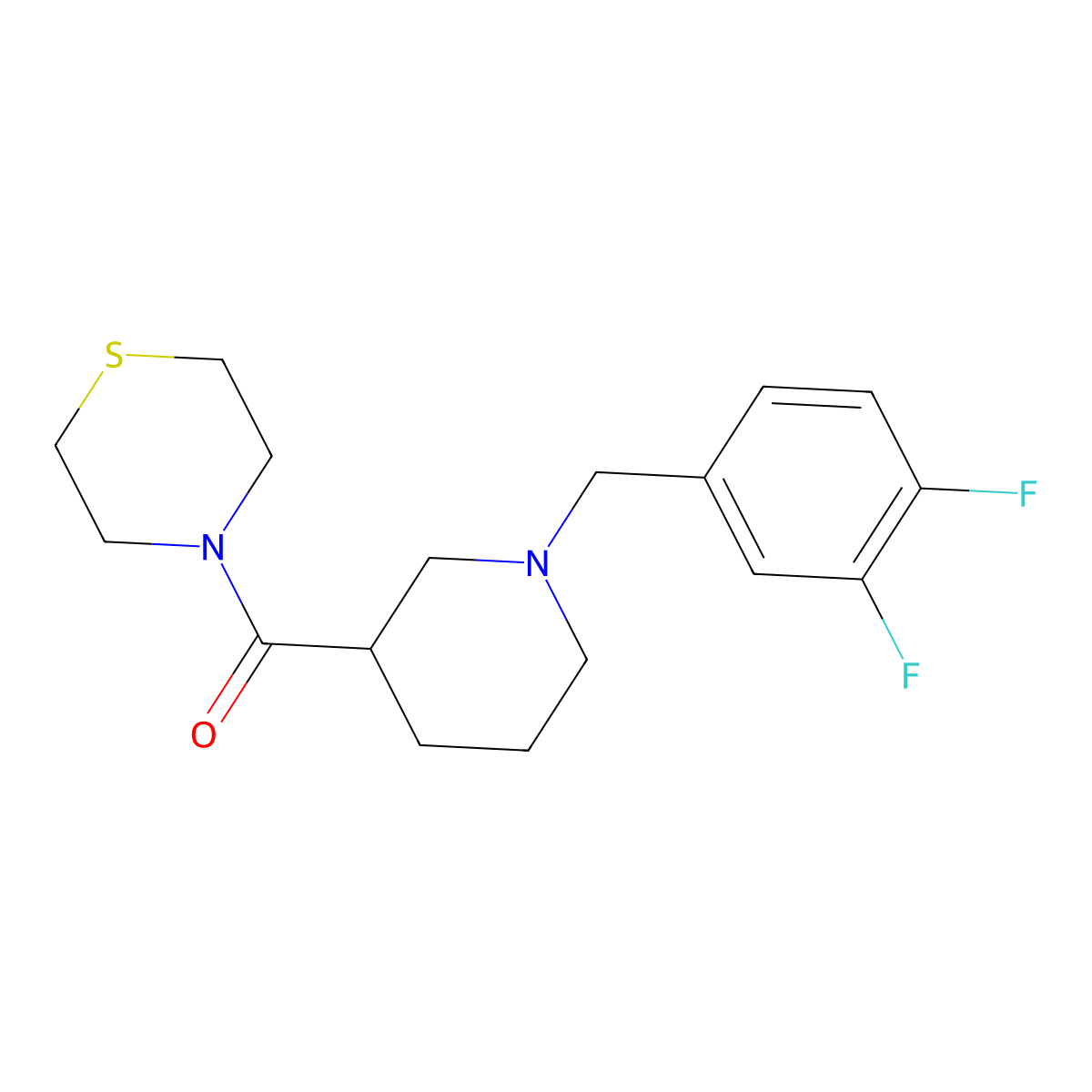 4-{1-[(3,4-Difluorophenyl)methyl]piperidine-3-carbonyl}thiomorpholine molecular structure, CAS 2640965-64-4