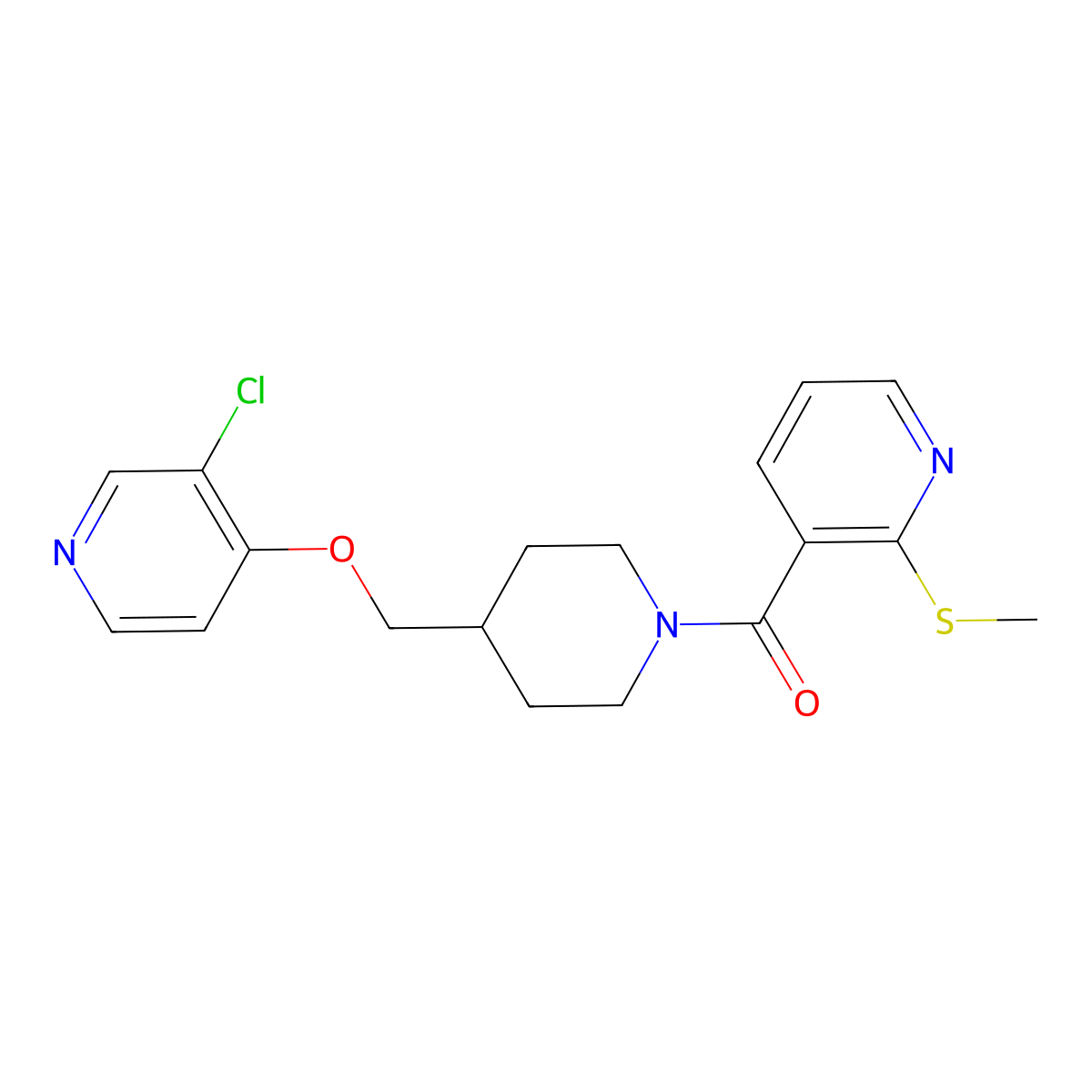 3-(4-{[(3-Chloropyridin-4-yl)oxy]methyl}piperidine-1-carbonyl)-2-(methylsulfanyl)pyridine molecular structure, CAS 2640965-66-6