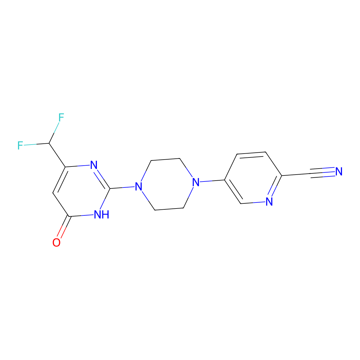 5-{4-[4-(Difluoromethyl)-6-oxo-1,6-dihydropyrimidin-2-yl]piperazin-1-yl}pyridine-2-carbonitrile molecular structure, CAS 2640965-69-9