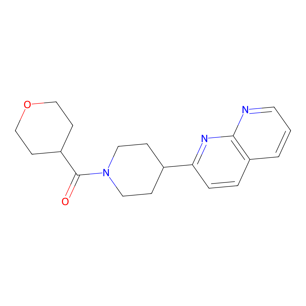 2-[1-(Oxane-4-carbonyl)piperidin-4-yl]-1,8-naphthyridine molecular structure, CAS 2640965-70-2