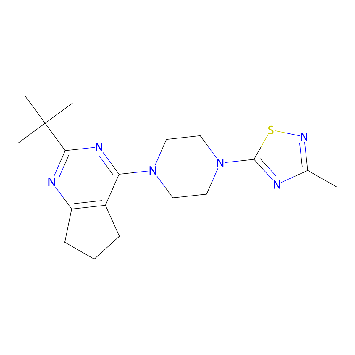 1-{2-tert-butyl-5H,6H,7H-cyclopenta[d]pyrimidin-4-yl}-4-(3-methyl-1,2,4-thiadiazol-5-yl)piperazine molecular structure, CAS 2640965-71-3