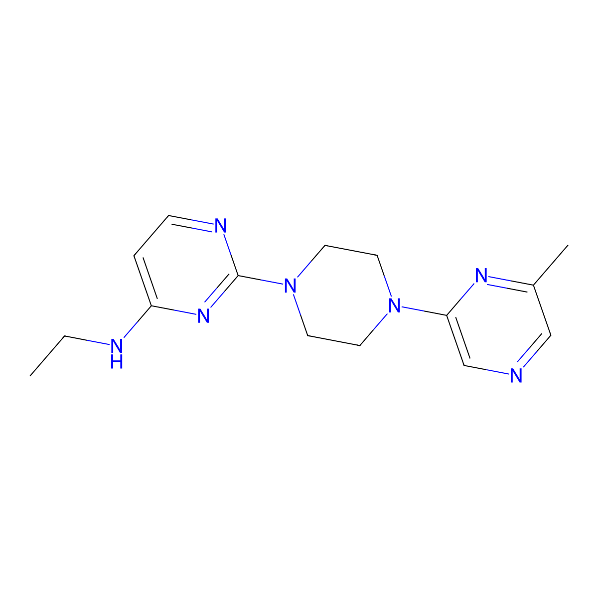 N-ethyl-2-[4-(6-methylpyrazin-2-yl)piperazin-1-yl]pyrimidin-4-amine molecular structure, CAS 2640965-77-9