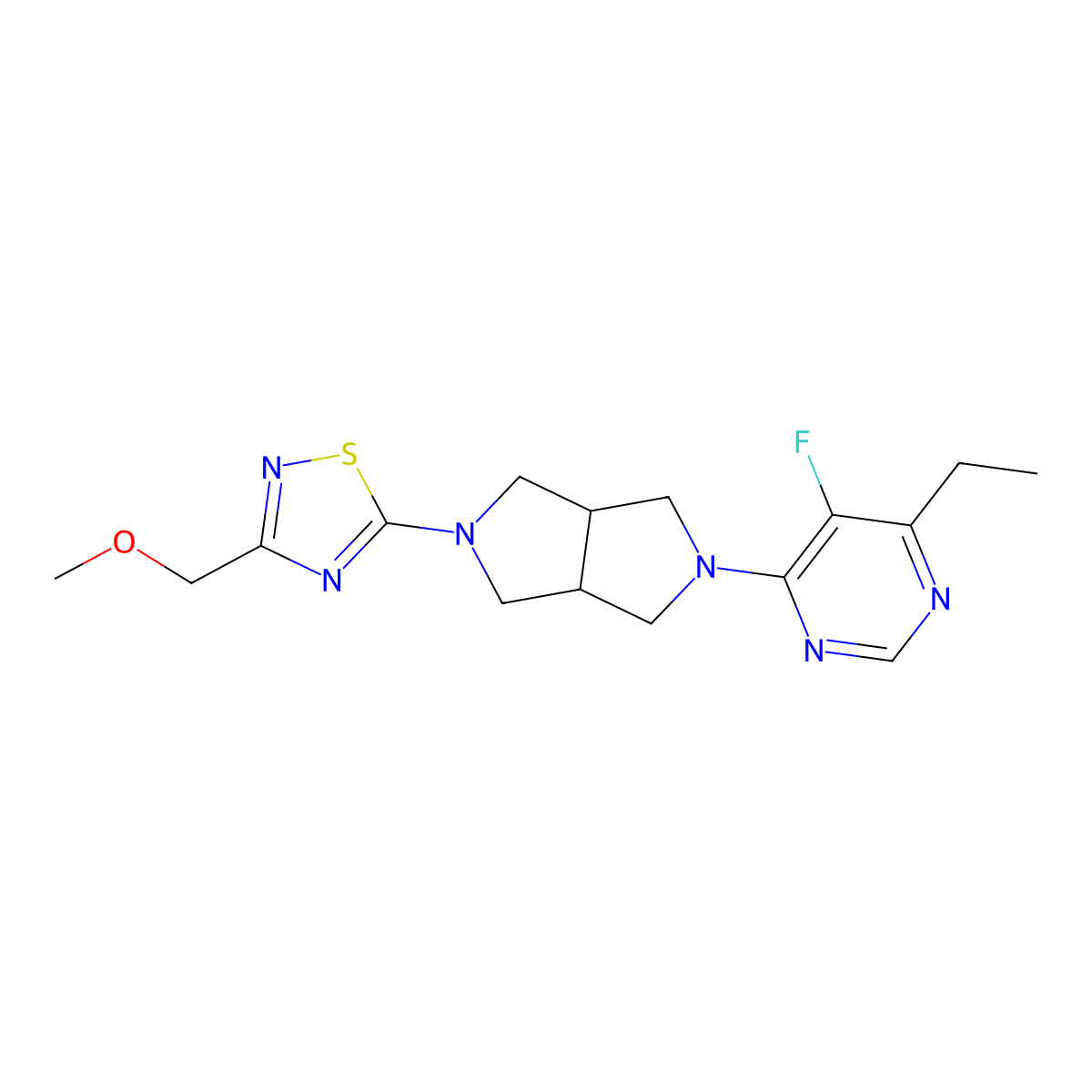4-Ethyl-5-fluoro-6-{5-[3-(methoxymethyl)-1,2,4-thiadiazol-5-yl]-octahydropyrrolo[3,4-c]pyrrol-2-yl}pyrimidine molecular structure, CAS 2640965-79-1
