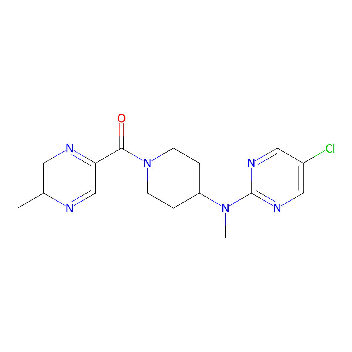 5-chloro-N-methyl-N-[1-(5-methylpyrazine-2-carbonyl)piperidin-4-yl]pyrimidin-2-amine molecular structure, CAS 2640965-84-8
