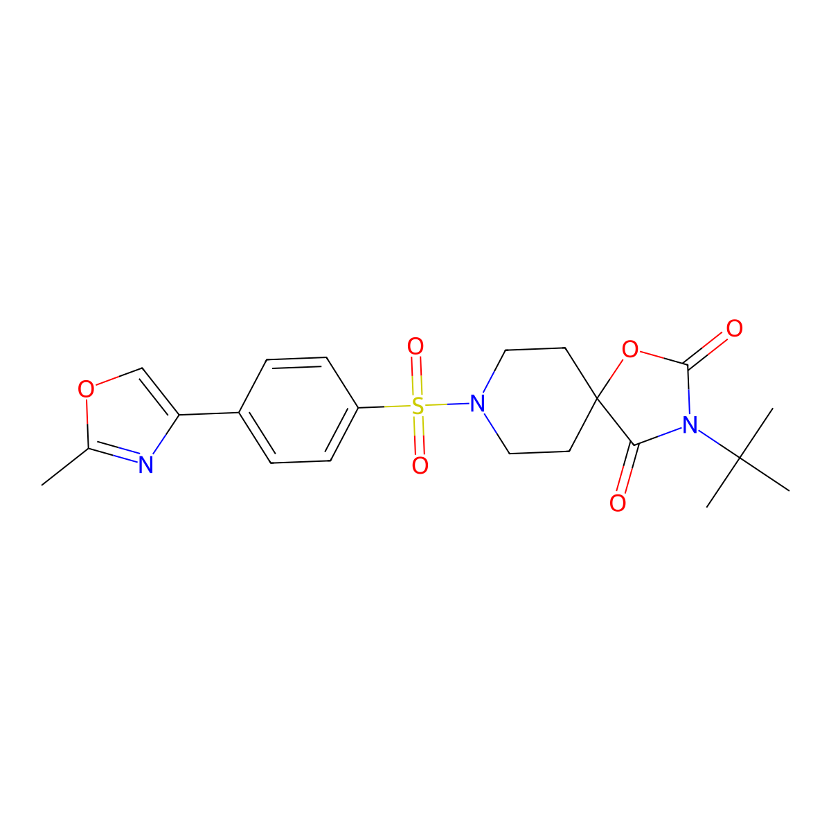 3-Tert-butyl-8-[4-(2-methyl-1,3-oxazol-4-yl)benzenesulfonyl]-1-oxa-3,8-diazaspiro[4.5]decane-2,4-dione molecular structure, CAS 2640965-85-9
