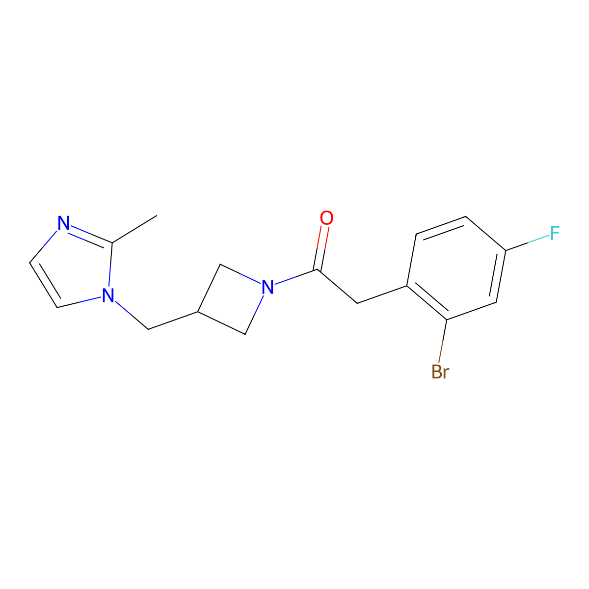 2-(2-bromo-4-fluorophenyl)-1-{3-[(2-methyl-1H-imidazol-1-yl)methyl]azetidin-1-yl}ethan-1-one molecular structure, CAS 2640965-86-0