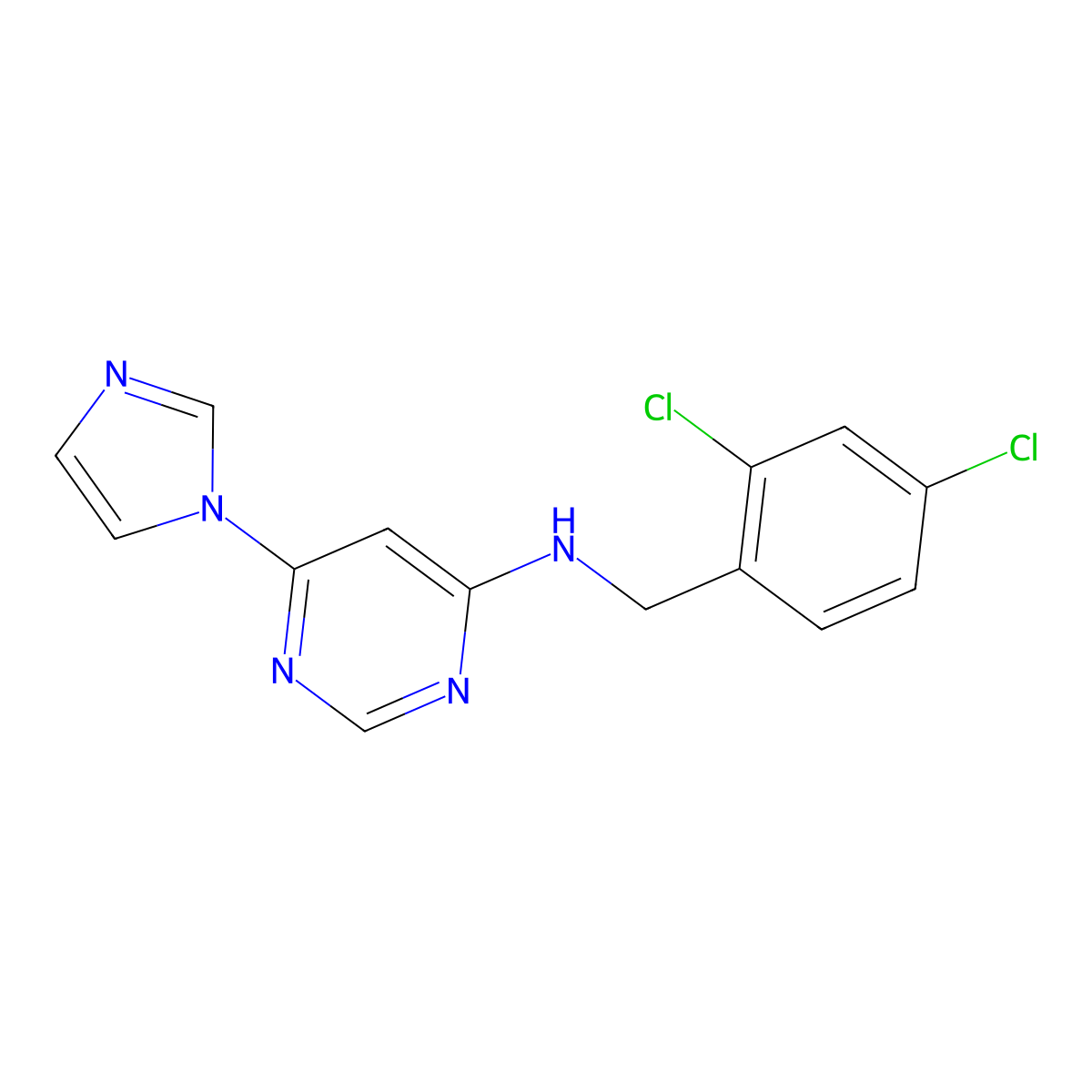 N-[(2,4-dichlorophenyl)methyl]-6-(1H-imidazol-1-yl)pyrimidin-4-amine molecular structure, CAS 2640965-91-7