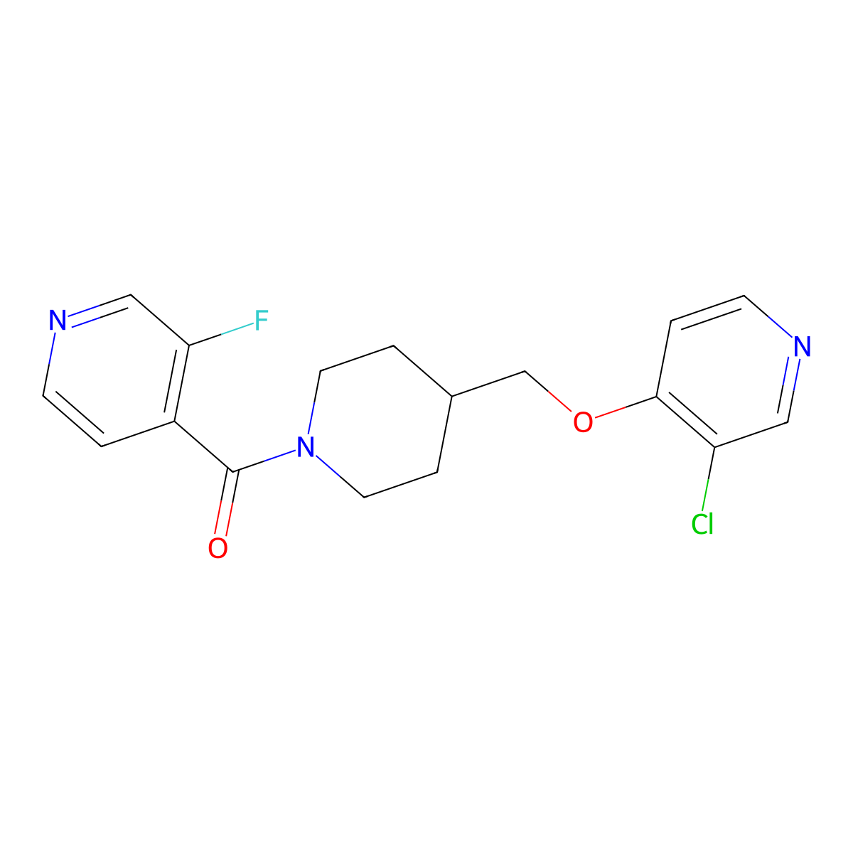 4-(4-{[(3-Chloropyridin-4-yl)oxy]methyl}piperidine-1-carbonyl)-3-fluoropyridine molecular structure, CAS 2640965-93-9