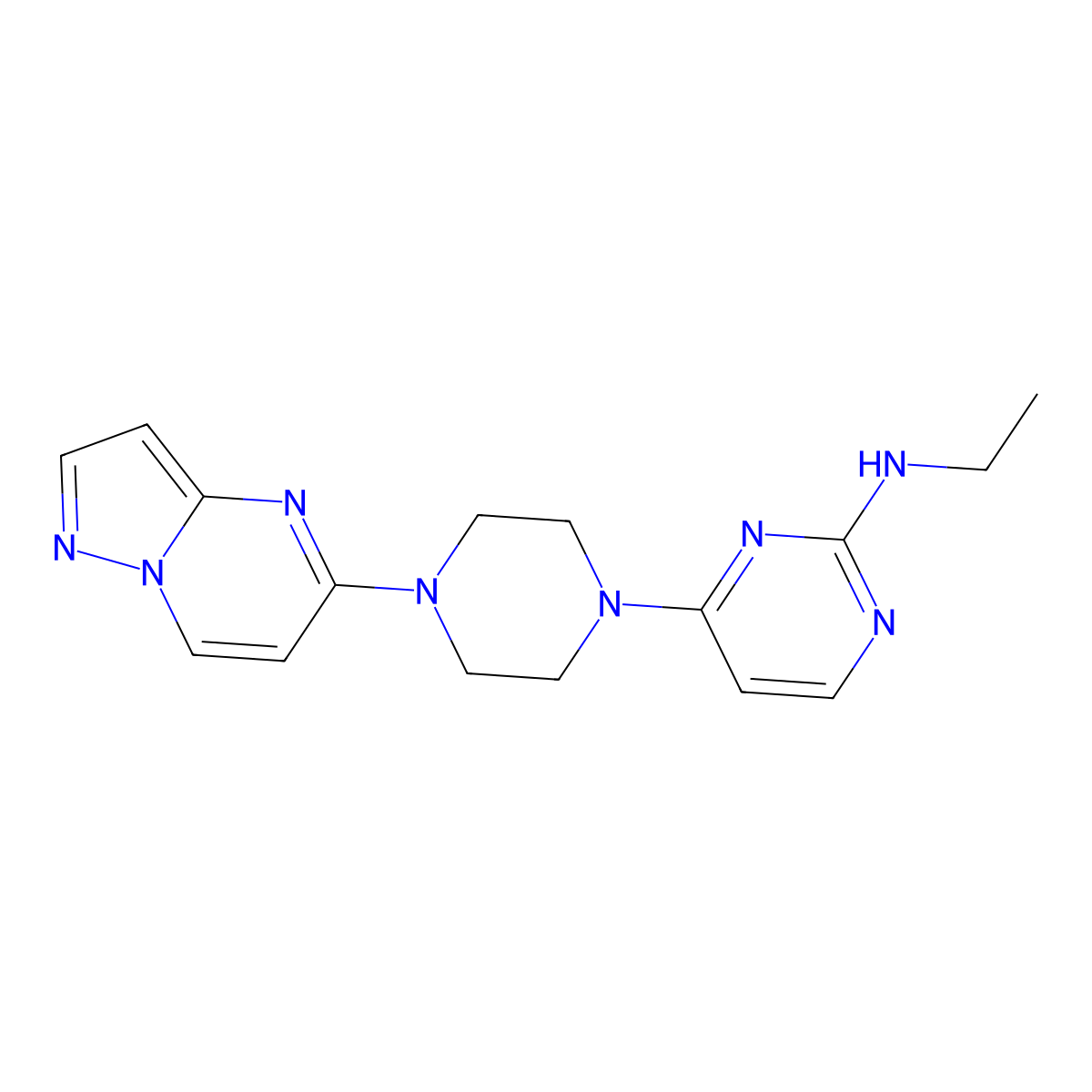 N-ethyl-4-(4-{pyrazolo[1,5-a]pyrimidin-5-yl}piperazin-1-yl)pyrimidin-2-amine molecular structure, CAS 2640965-96-2