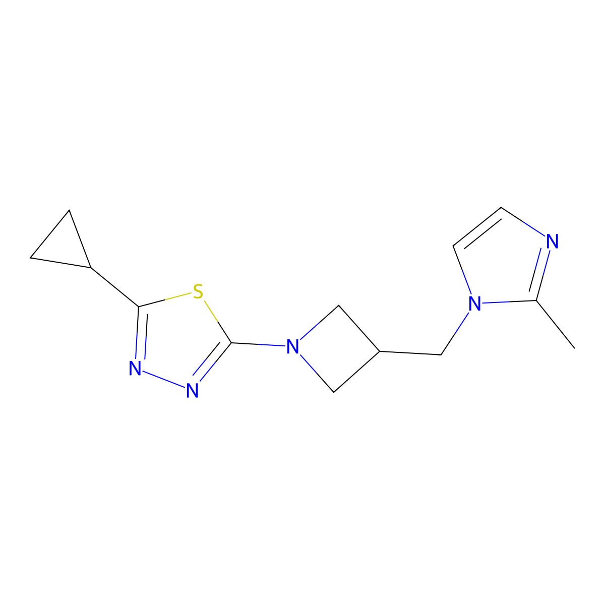 2-cyclopropyl-5-{3-[(2-methyl-1H-imidazol-1-yl)methyl]azetidin-1-yl}-1,3,4-thiadiazole molecular structure, CAS 2640965-97-3