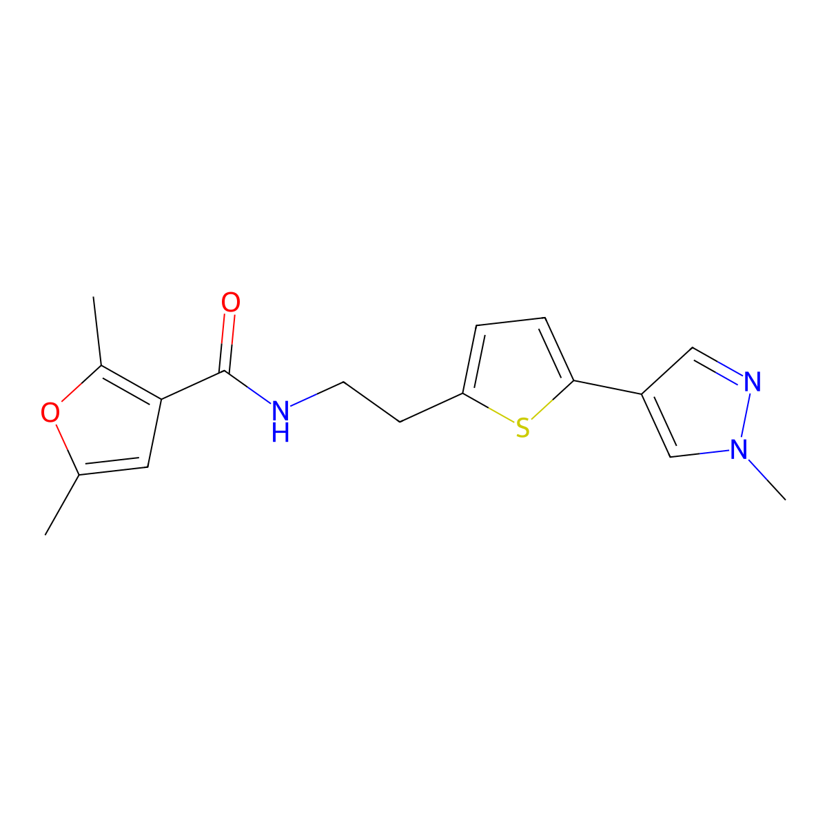 2,5-dimethyl-N-{2-[5-(1-methyl-1H-pyrazol-4-yl)thiophen-2-yl]ethyl}furan-3-carboxamide molecular structure, CAS 2640965-98-4