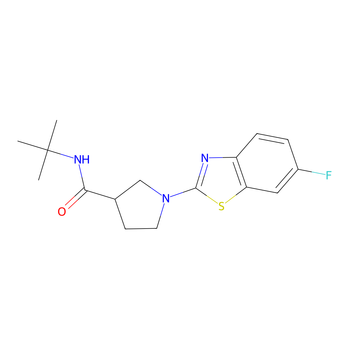 N-tert-butyl-1-(6-fluoro-1,3-benzothiazol-2-yl)pyrrolidine-3-carboxamide molecular structure, CAS 2640966-03-4