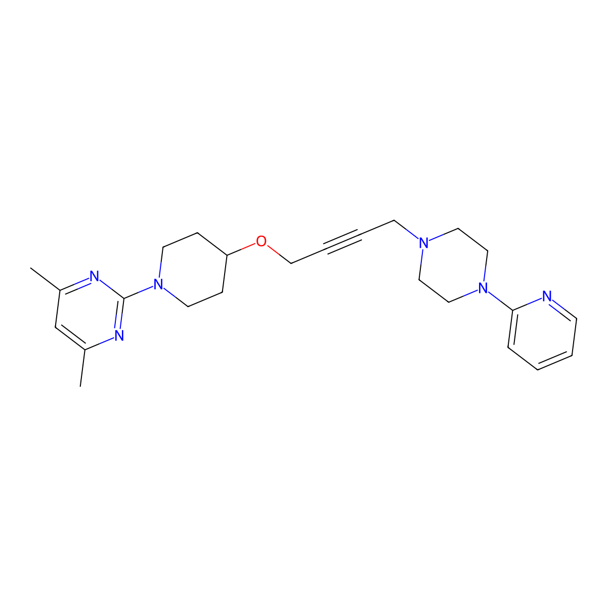 4,6-Dimethyl-2-[4-({4-[4-(pyridin-2-yl)piperazin-1-yl]but-2-yn-1-yl}oxy)piperidin-1-yl]pyrimidine molecular structure, CAS 2640966-06-7
