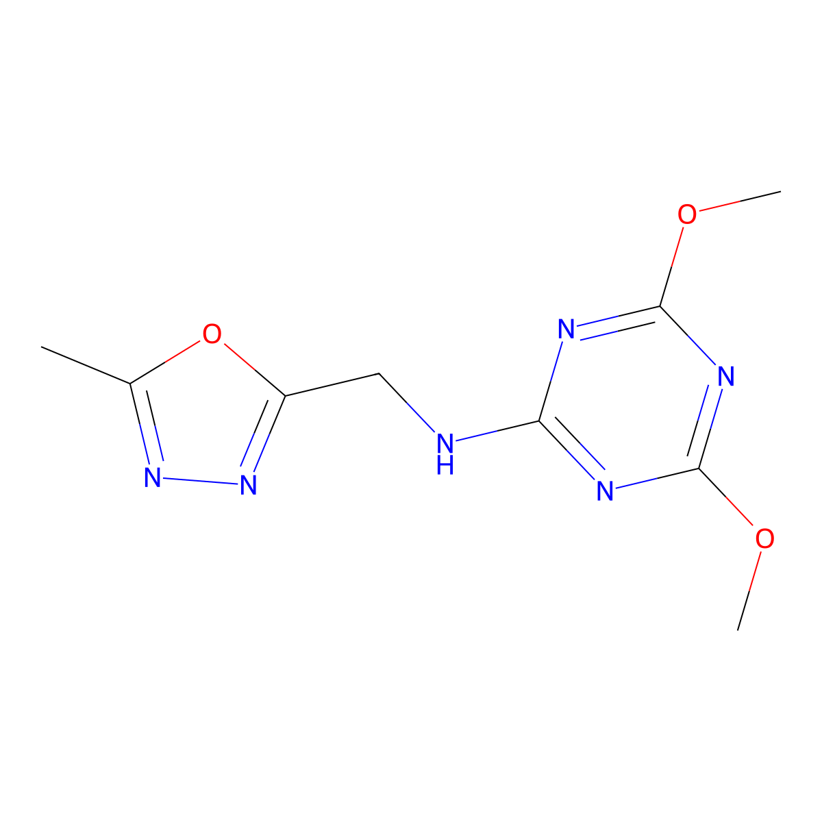 4,6-dimethoxy-N-[(5-methyl-1,3,4-oxadiazol-2-yl)methyl]-1,3,5-triazin-2-amine molecular structure, CAS 2640966-08-9