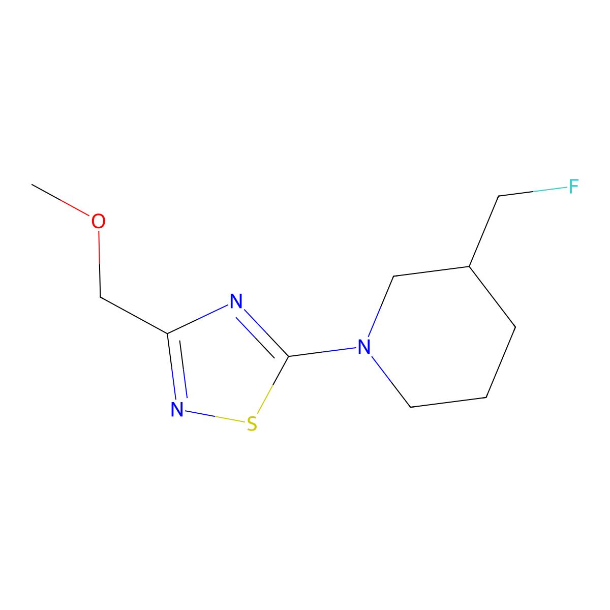 3-(Fluoromethyl)-1-[3-(methoxymethyl)-1,2,4-thiadiazol-5-yl]piperidine molecular structure, CAS 2640966-11-4