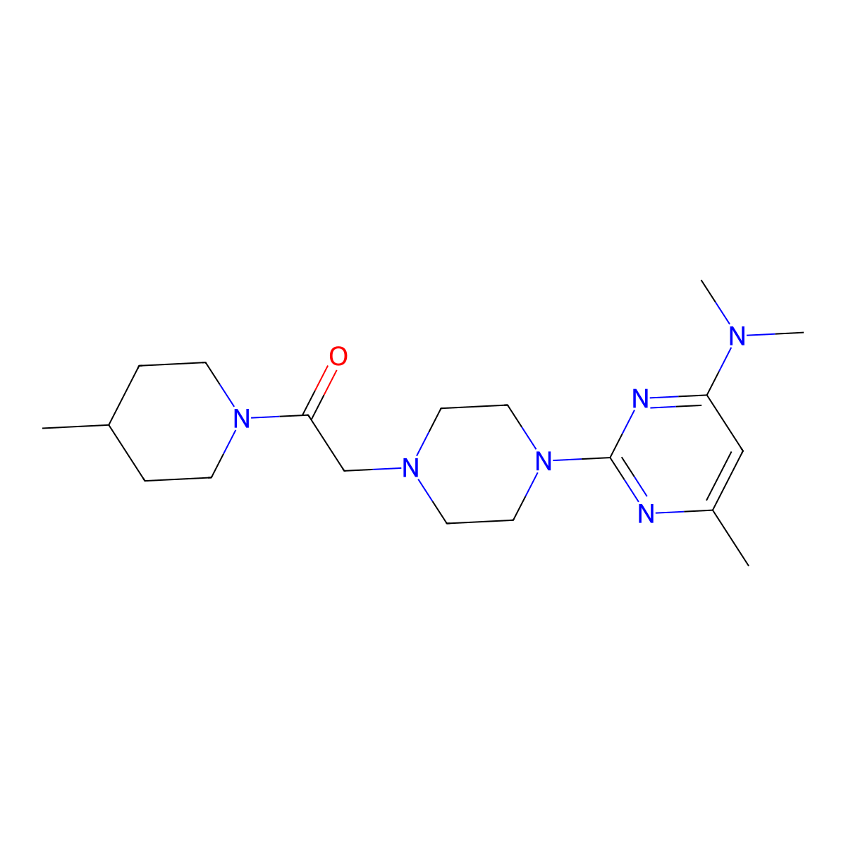 2-{4-[4-(Dimethylamino)-6-methylpyrimidin-2-yl]piperazin-1-yl}-1-(4-methylpiperidin-1-yl)ethan-1-one molecular structure, CAS 2640966-14-7