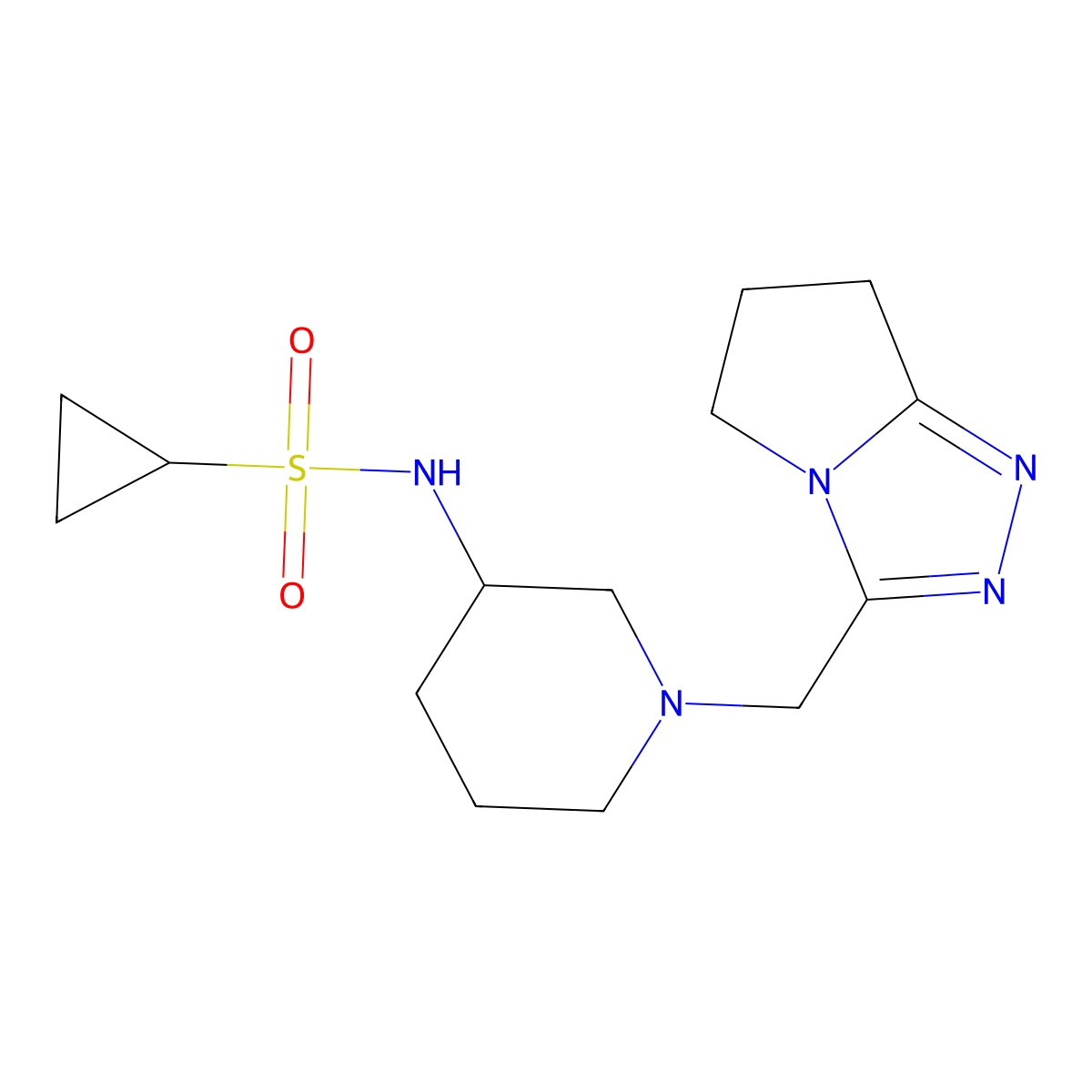 N-[1-({5H,6H,7H-pyrrolo[2,1-c][1,2,4]triazol-3-yl}methyl)piperidin-3-yl]cyclopropanesulfonamide molecular structure, CAS 2640966-16-9