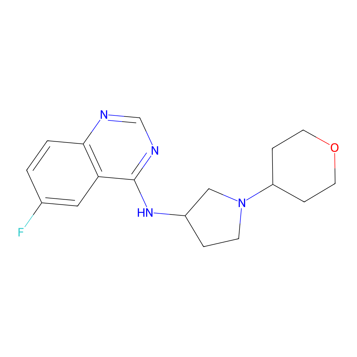 6-fluoro-N-[1-(oxan-4-yl)pyrrolidin-3-yl]quinazolin-4-amine molecular structure, CAS 2640966-20-5