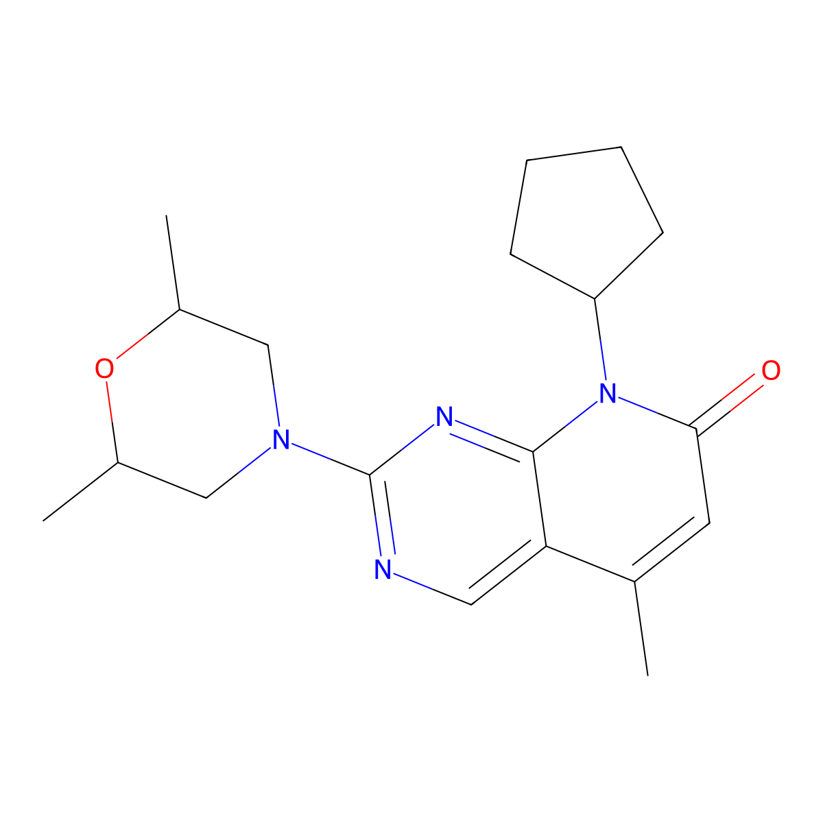 8-cyclopentyl-2-(2,6-dimethylmorpholin-4-yl)-5-methyl-7H,8H-pyrido[2,3-d]pyrimidin-7-one molecular structure, CAS 2640966-21-6