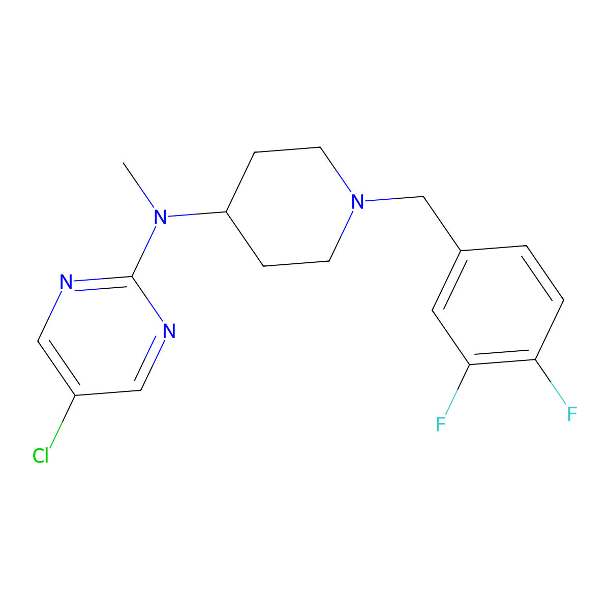 5-chloro-N-{1-[(3,4-difluorophenyl)methyl]piperidin-4-yl}-N-methylpyrimidin-2-amine molecular structure, CAS 2640966-24-9