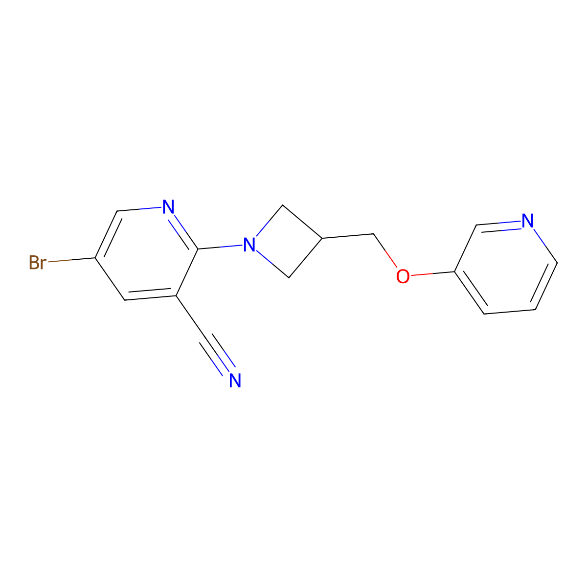 5-Bromo-2-{3-[(pyridin-3-yloxy)methyl]azetidin-1-yl}pyridine-3-carbonitrile molecular structure, CAS 2640966-25-0