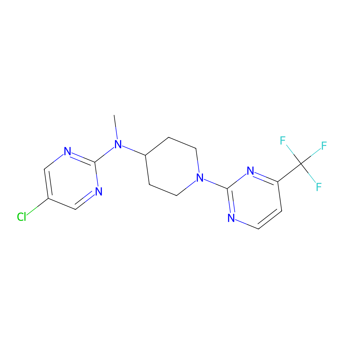 5-chloro-N-methyl-N-{1-[4-(trifluoromethyl)pyrimidin-2-yl]piperidin-4-yl}pyrimidin-2-amine molecular structure, CAS 2640966-32-9