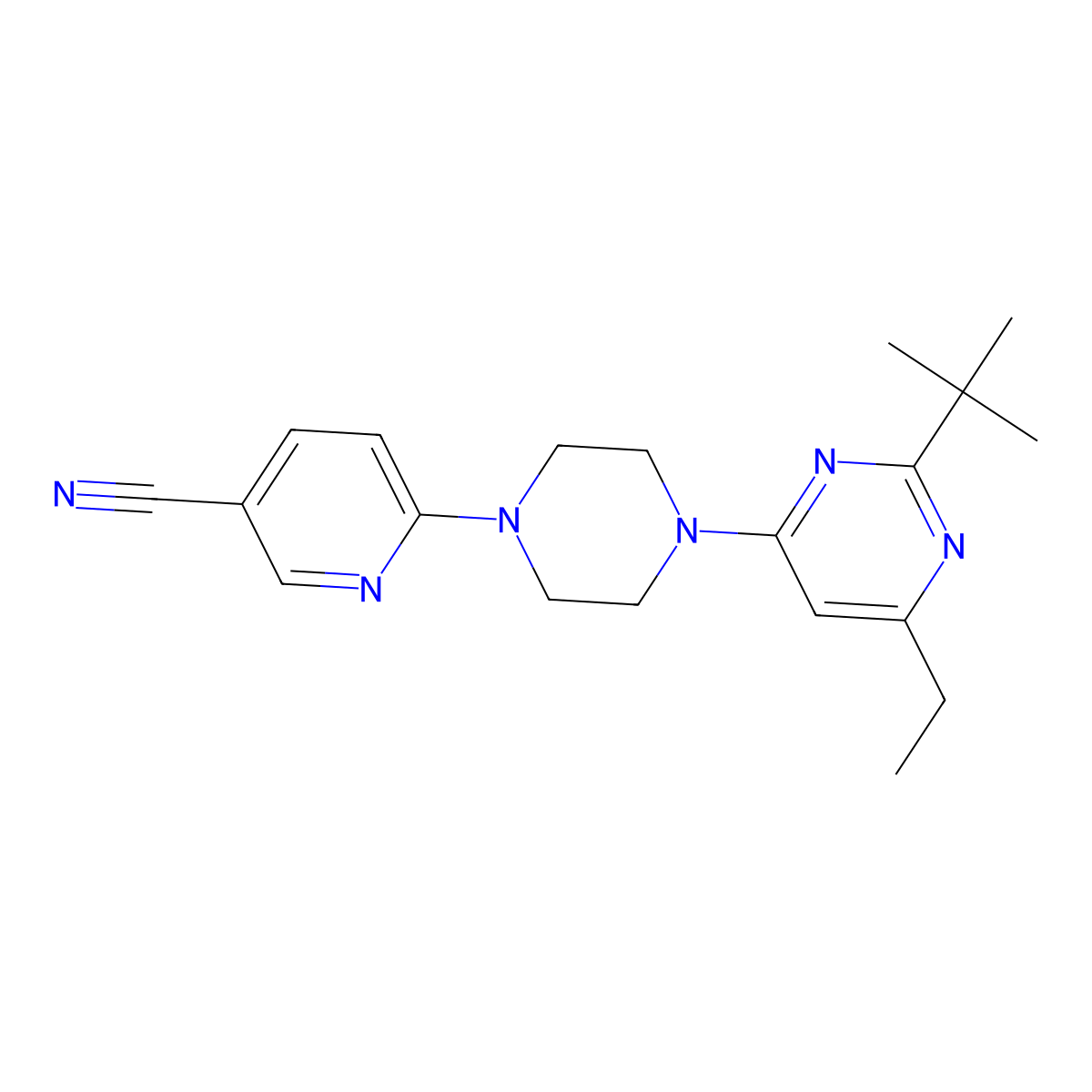 6-[4-(2-Tert-butyl-6-ethylpyrimidin-4-yl)piperazin-1-yl]pyridine-3-carbonitrile molecular structure, CAS 2640966-34-1
