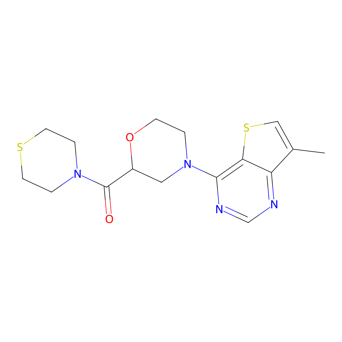 4-{7-Methylthieno[3,2-d]pyrimidin-4-yl}-2-(thiomorpholine-4-carbonyl)morpholine molecular structure, CAS 2640966-35-2