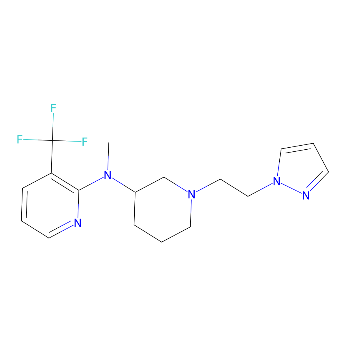 N-methyl-N-{1-[2-(1H-pyrazol-1-yl)ethyl]piperidin-3-yl}-3-(trifluoromethyl)pyridin-2-amine molecular structure, CAS 2640966-37-4