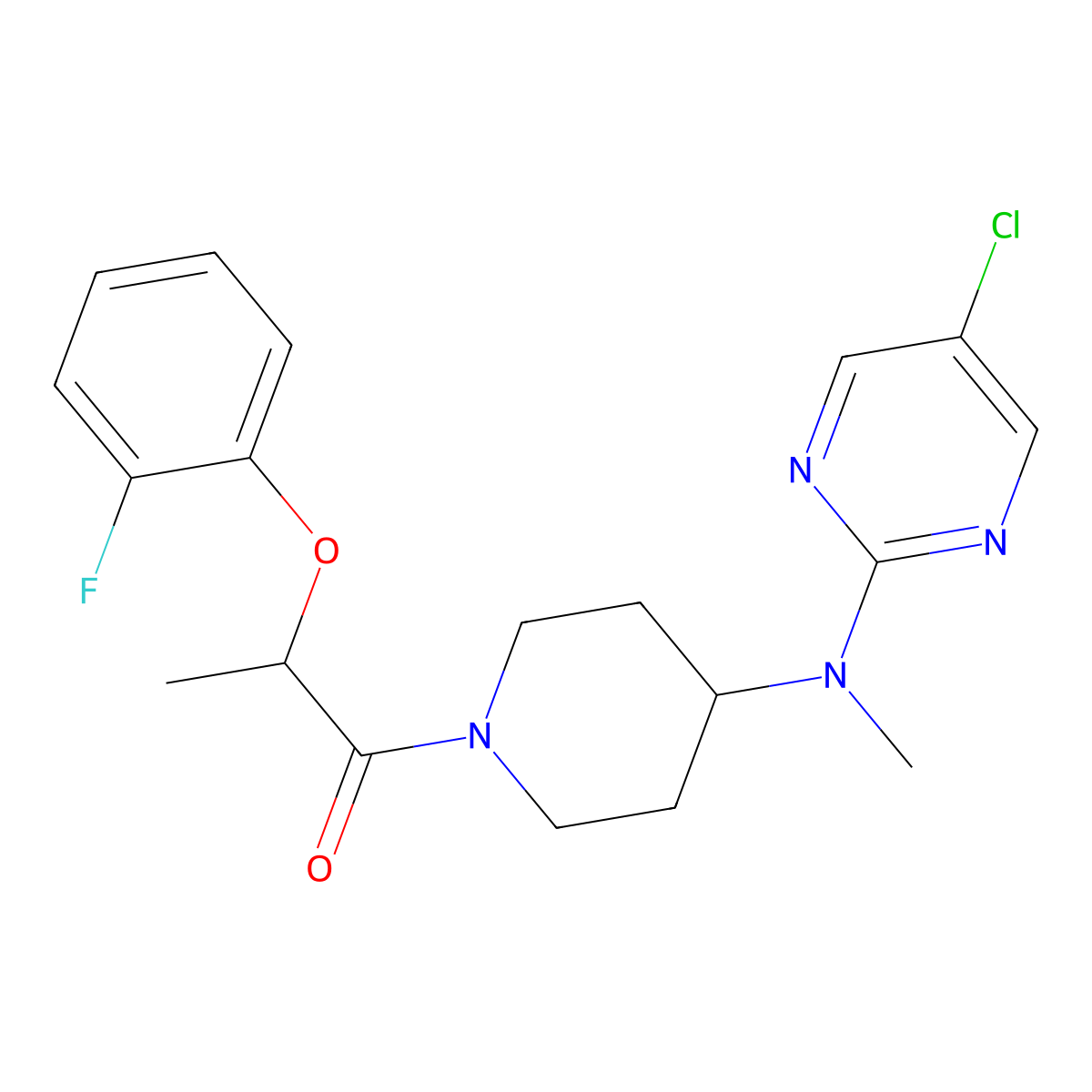 1-{4-[(5-Chloropyrimidin-2-yl)(methyl)amino]piperidin-1-yl}-2-(2-fluorophenoxy)propan-1-one molecular structure, CAS 2640966-38-5