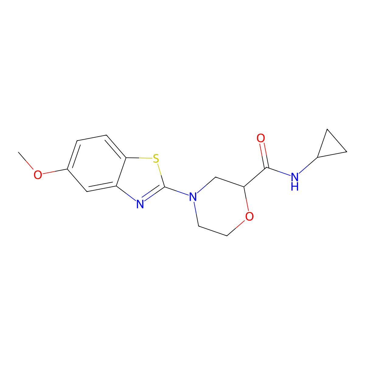 N-cyclopropyl-4-(5-methoxy-1,3-benzothiazol-2-yl)morpholine-2-carboxamide molecular structure, CAS 2640966-43-2