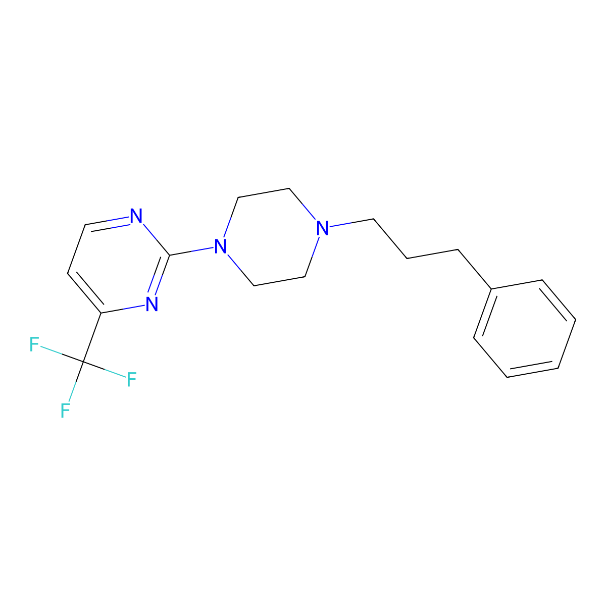 2-[4-(3-Phenylpropyl)piperazin-1-yl]-4-(trifluoromethyl)pyrimidine molecular structure, CAS 2640966-45-4