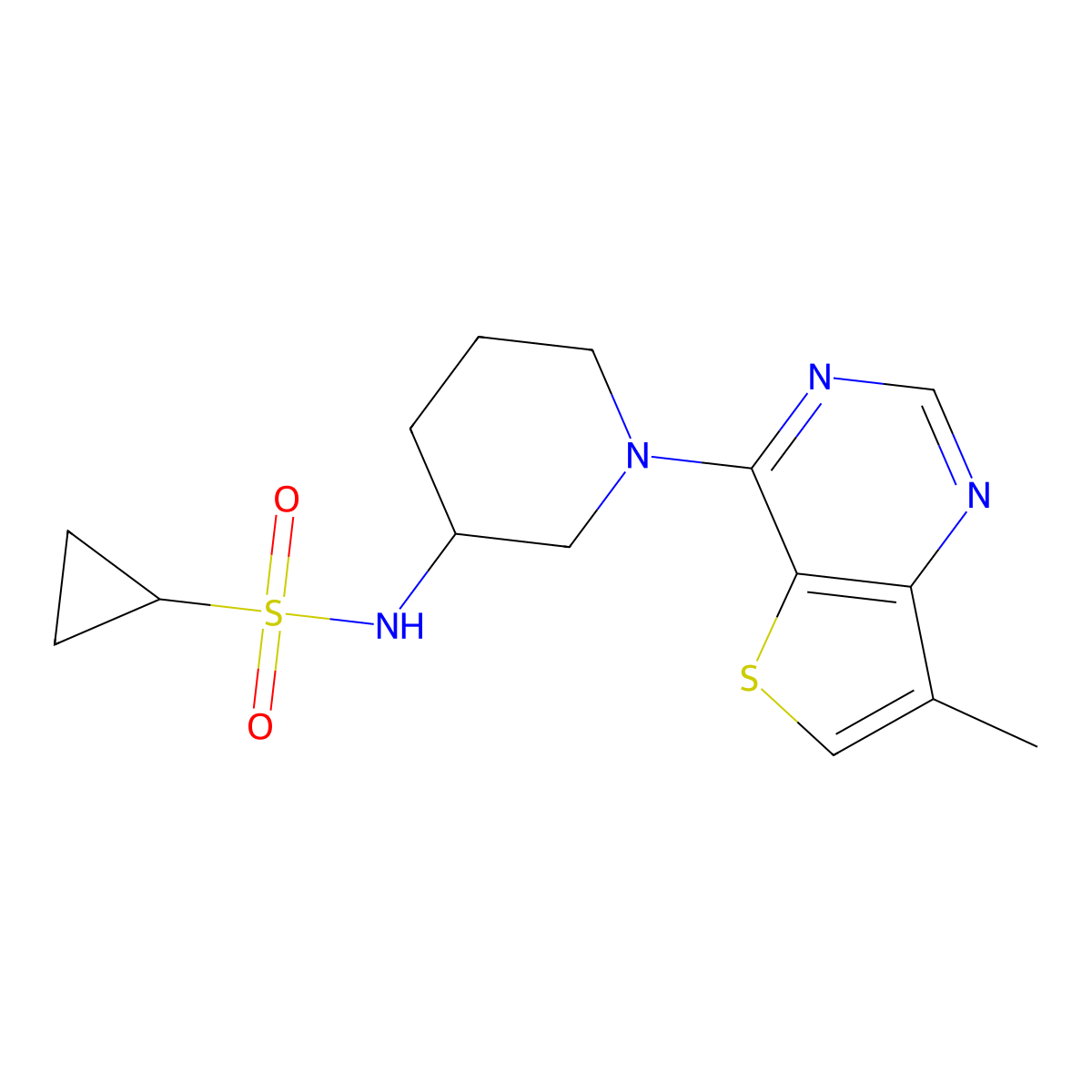 N-(1-{7-methylthieno[3,2-d]pyrimidin-4-yl}piperidin-3-yl)cyclopropanesulfonamide molecular structure, CAS 2640966-51-2