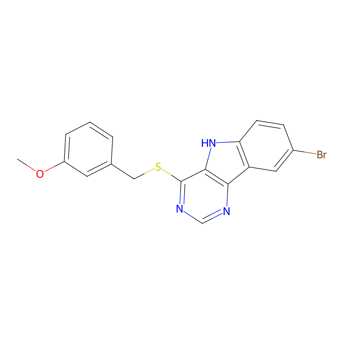 8-bromo-4-{[(3-methoxyphenyl)methyl]sulfanyl}-5H-pyrimido[5,4-b]indole molecular structure, CAS 2640966-52-3