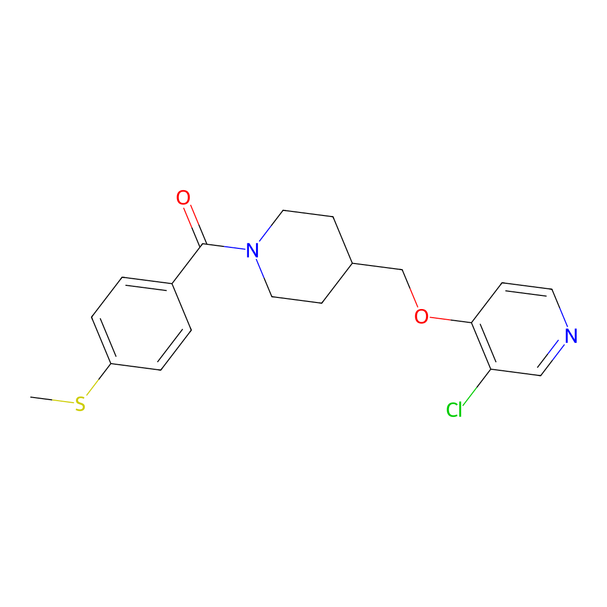 3-Chloro-4-({1-[4-(methylsulfanyl)benzoyl]piperidin-4-yl}methoxy)pyridine molecular structure, CAS 2640966-54-5