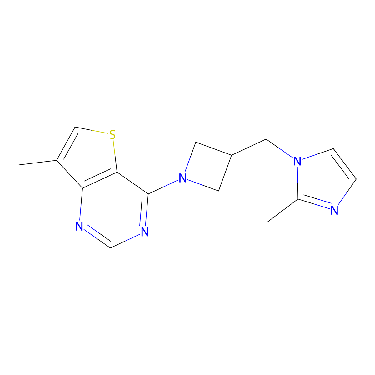 2-methyl-1-[(1-{7-methylthieno[3,2-d]pyrimidin-4-yl}azetidin-3-yl)methyl]-1H-imidazole molecular structure, CAS 2640966-55-6