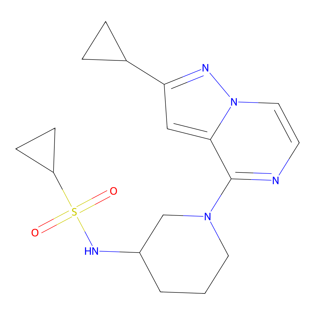 N-(1-{2-cyclopropylpyrazolo[1,5-a]pyrazin-4-yl}piperidin-3-yl)cyclopropanesulfonamide molecular structure, CAS 2640966-56-7