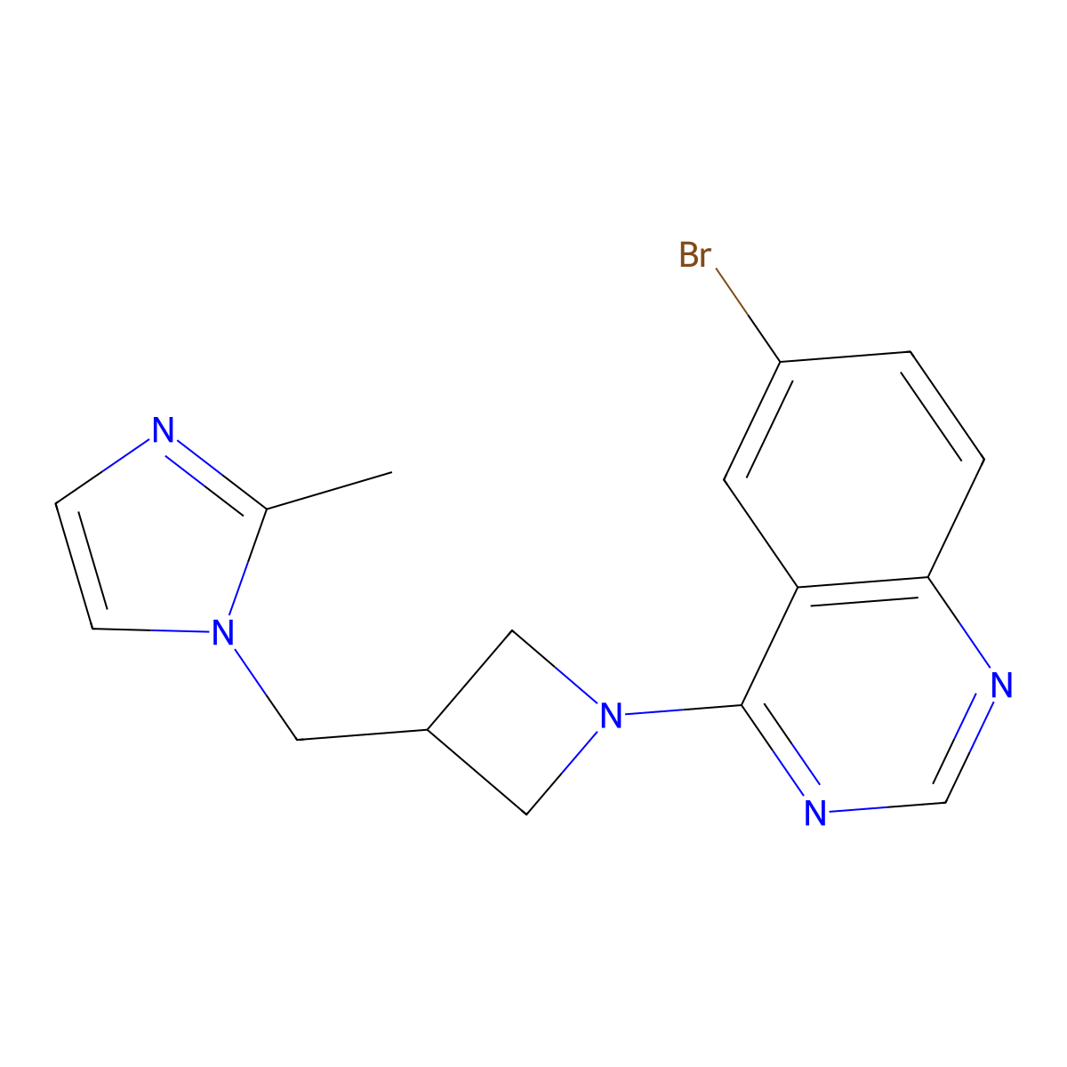 6-bromo-4-{3-[(2-methyl-1H-imidazol-1-yl)methyl]azetidin-1-yl}quinazoline molecular structure, CAS 2640966-58-9