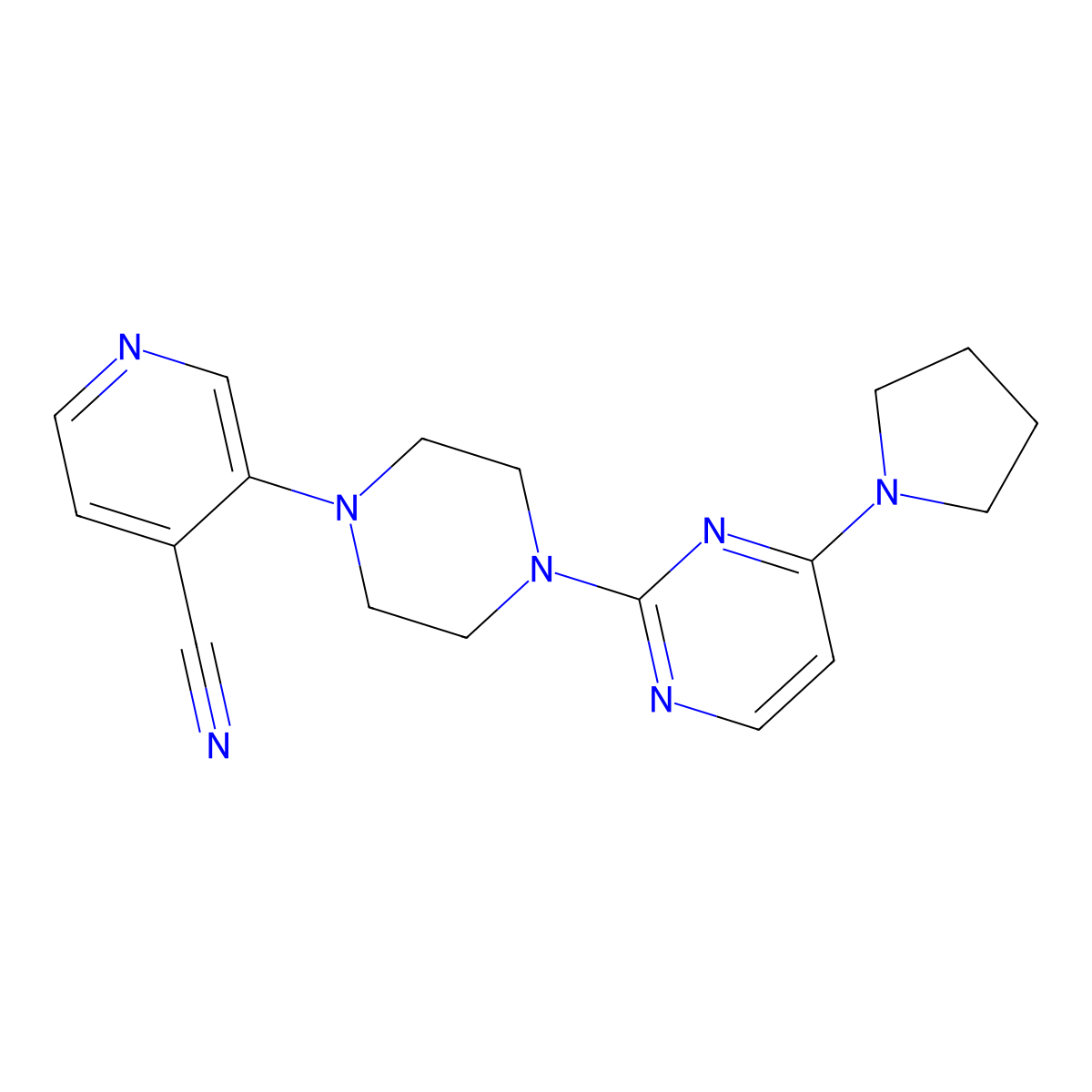 3-{4-[4-(Pyrrolidin-1-yl)pyrimidin-2-yl]piperazin-1-yl}pyridine-4-carbonitrile molecular structure, CAS 2640966-60-3