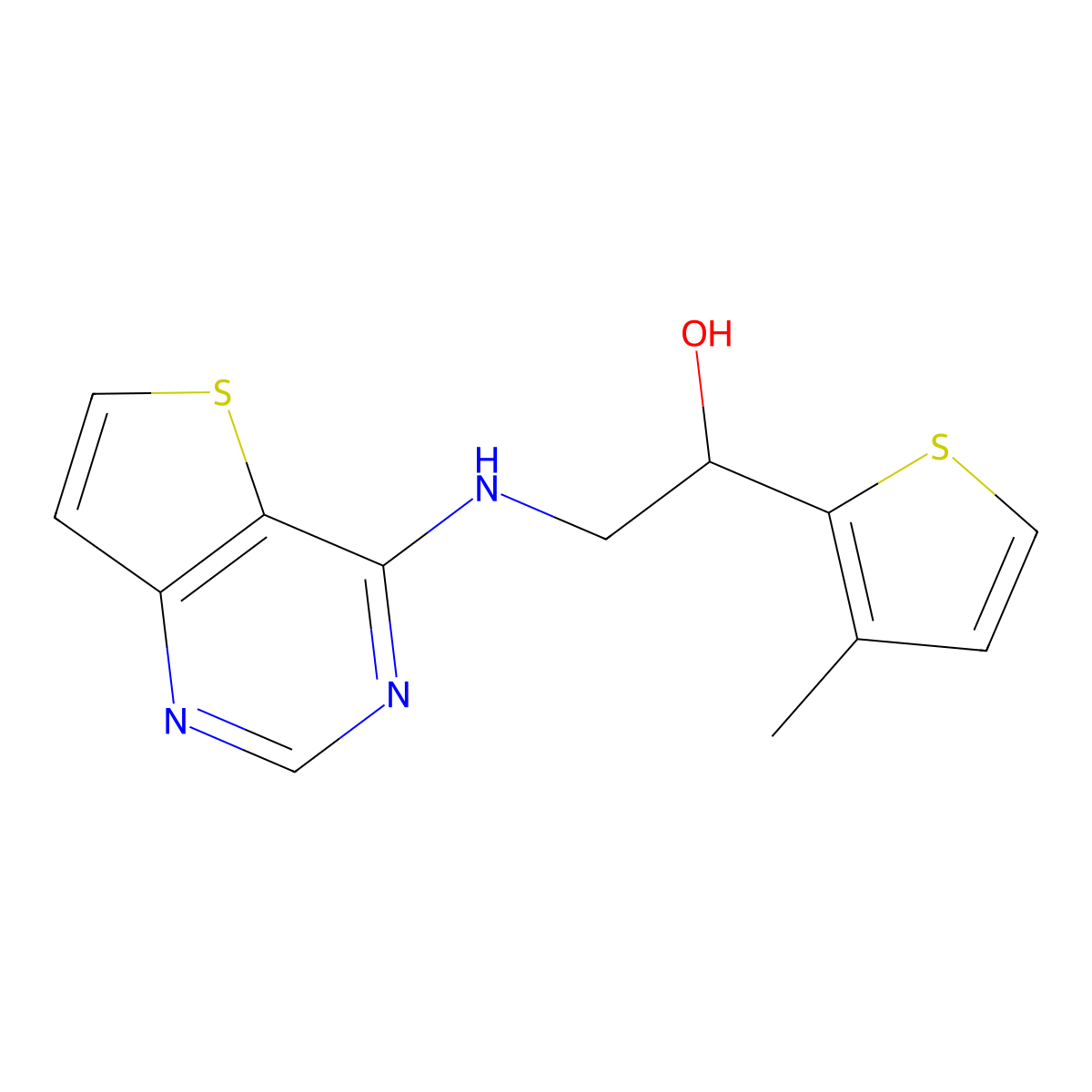 1-(3-Methylthiophen-2-yl)-2-({thieno[3,2-d]pyrimidin-4-yl}amino)ethan-1-ol molecular structure, CAS 2640966-63-6
