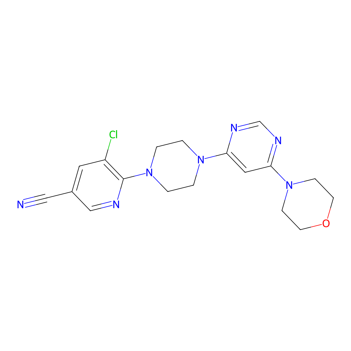 5-Chloro-6-{4-[6-(morpholin-4-yl)pyrimidin-4-yl]piperazin-1-yl}pyridine-3-carbonitrile molecular structure, CAS 2640966-64-7