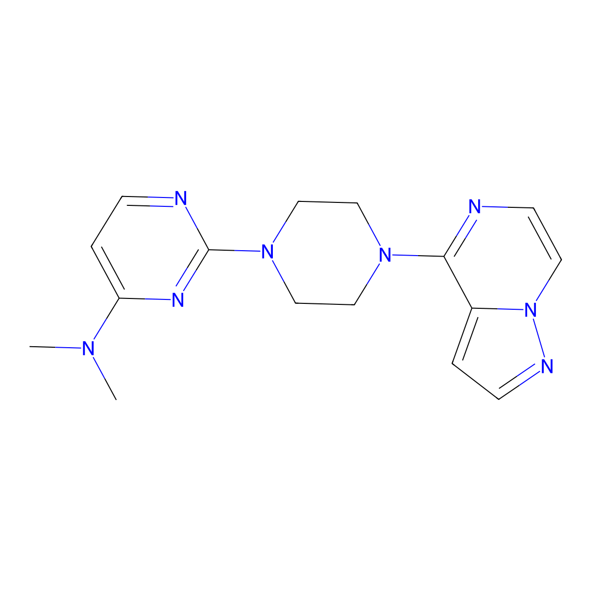 N,N-dimethyl-2-(4-{pyrazolo[1,5-a]pyrazin-4-yl}piperazin-1-yl)pyrimidin-4-amine molecular structure, CAS 2640966-65-8