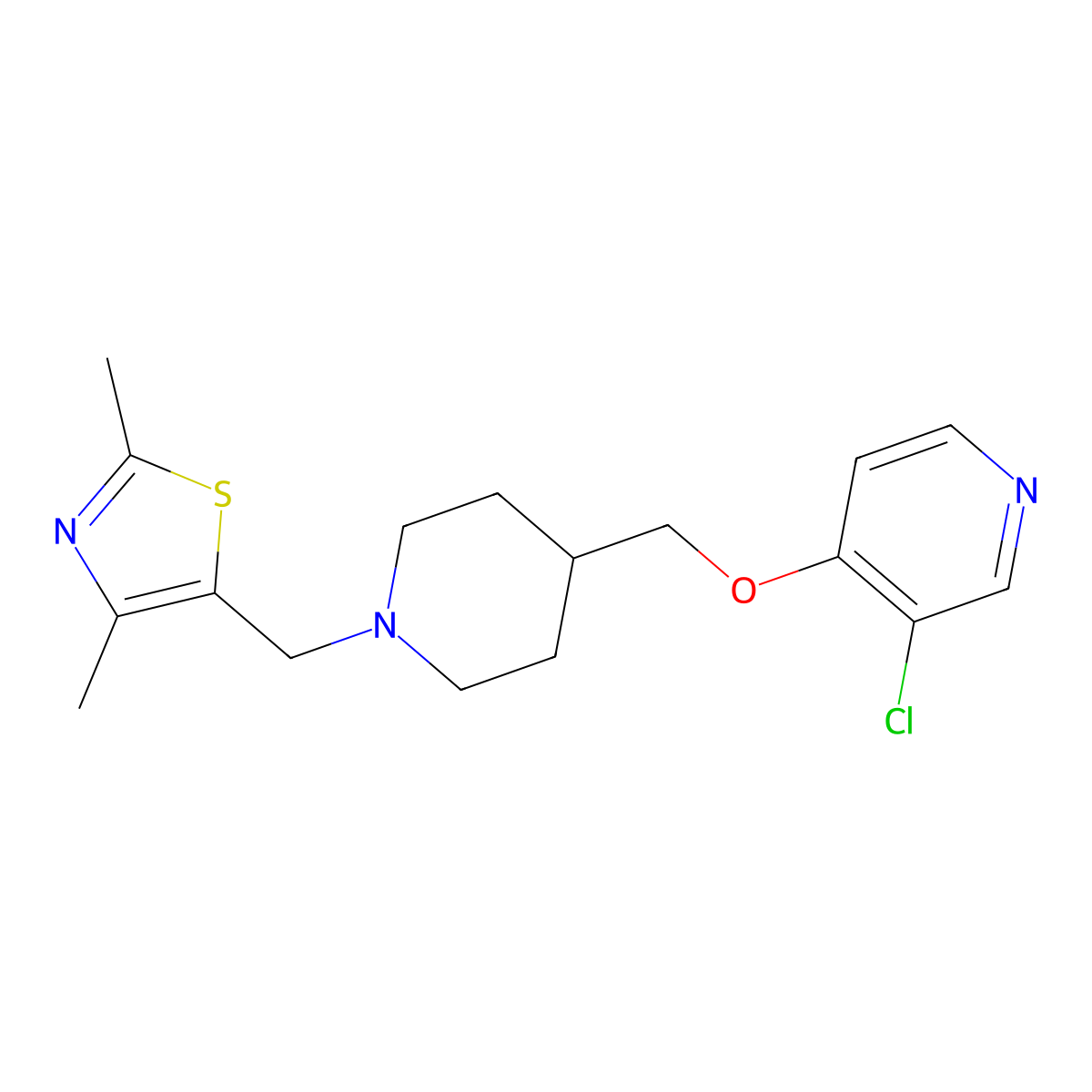 3-Chloro-4-({1-[(2,4-dimethyl-1,3-thiazol-5-yl)methyl]piperidin-4-yl}methoxy)pyridine molecular structure, CAS 2640966-66-9