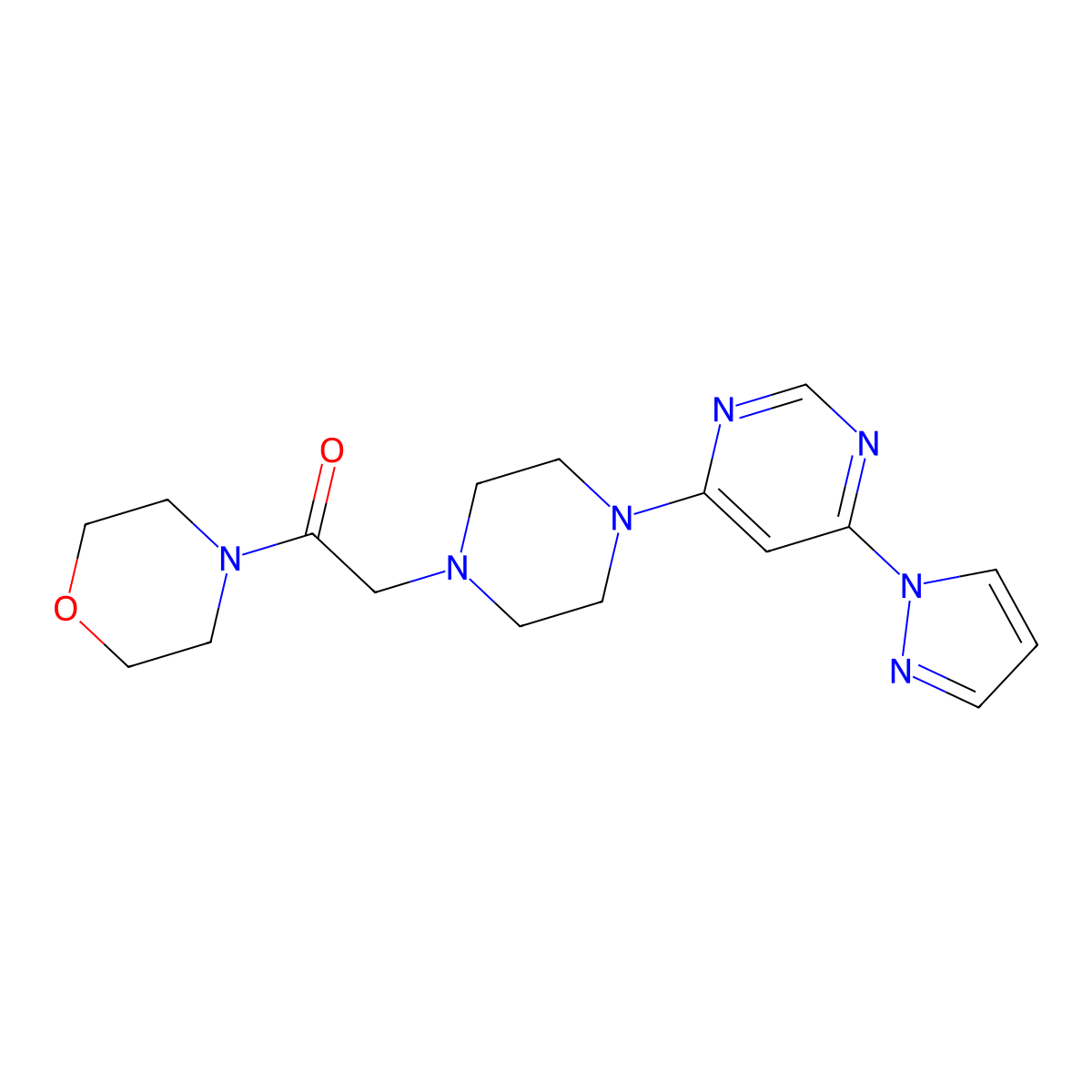 1-(morpholin-4-yl)-2-{4-[6-(1H-pyrazol-1-yl)pyrimidin-4-yl]piperazin-1-yl}ethan-1-one molecular structure, CAS 2640966-68-1