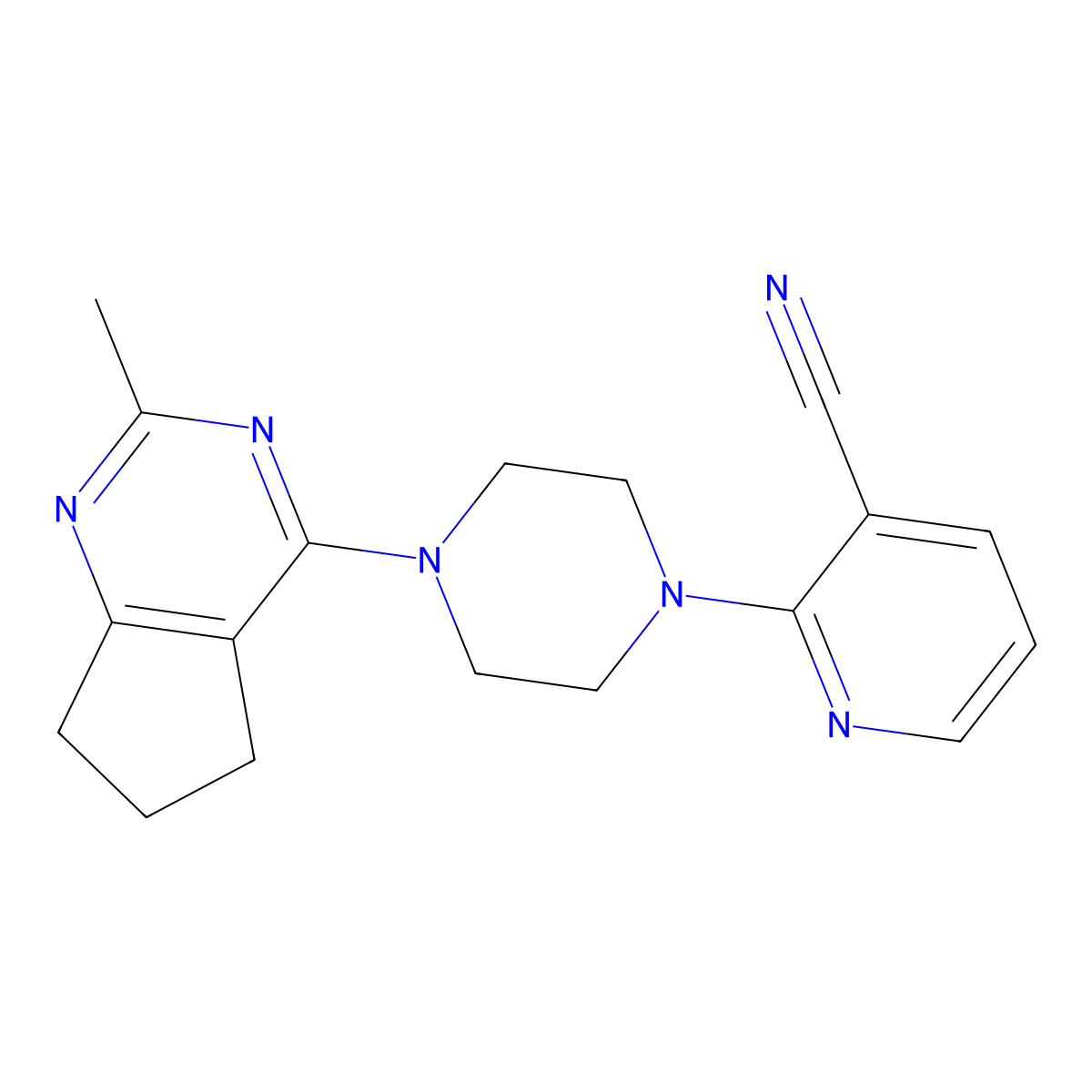 2-(4-{2-methyl-5H,6H,7H-cyclopenta[d]pyrimidin-4-yl}piperazin-1-yl)pyridine-3-carbonitrile molecular structure, CAS 2640966-71-6