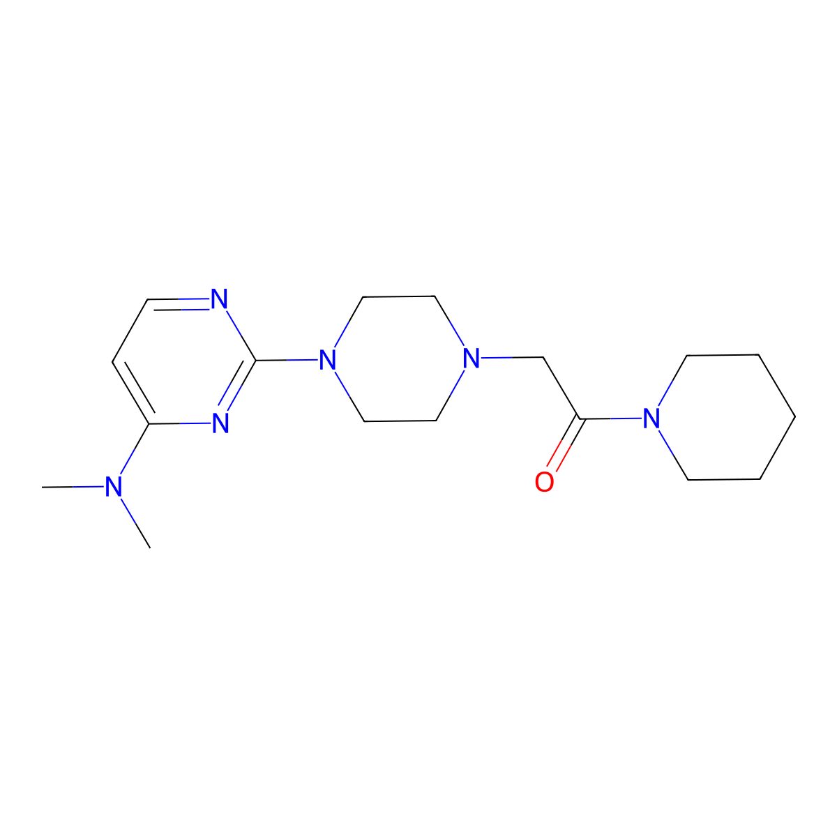 2-{4-[4-(Dimethylamino)pyrimidin-2-yl]piperazin-1-yl}-1-(piperidin-1-yl)ethan-1-one molecular structure, CAS 2640966-72-7