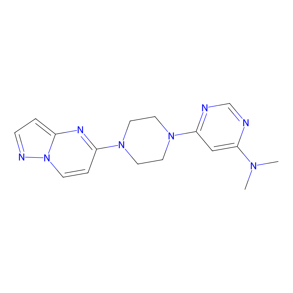 N,N-dimethyl-6-(4-{pyrazolo[1,5-a]pyrimidin-5-yl}piperazin-1-yl)pyrimidin-4-amine molecular structure, CAS 2640966-73-8