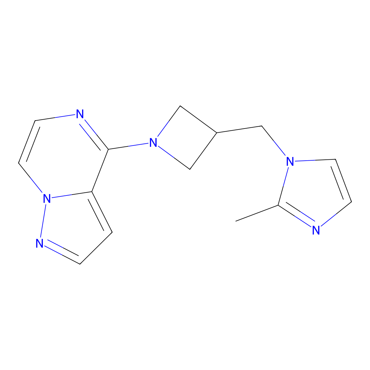 2-methyl-1-[(1-{pyrazolo[1,5-a]pyrazin-4-yl}azetidin-3-yl)methyl]-1H-imidazole molecular structure, CAS 2640966-74-9