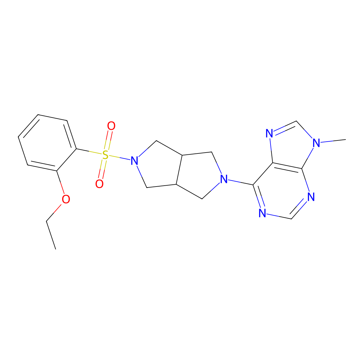 6-[5-(2-ethoxybenzenesulfonyl)-octahydropyrrolo[3,4-c]pyrrol-2-yl]-9-methyl-9H-purine molecular structure, CAS 2640966-76-1