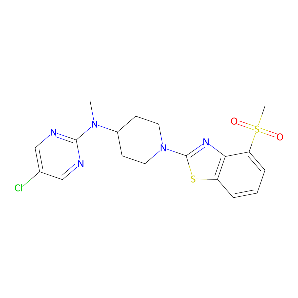 5-chloro-N-[1-(4-methanesulfonyl-1,3-benzothiazol-2-yl)piperidin-4-yl]-N-methylpyrimidin-2-amine molecular structure, CAS 2640966-81-8
